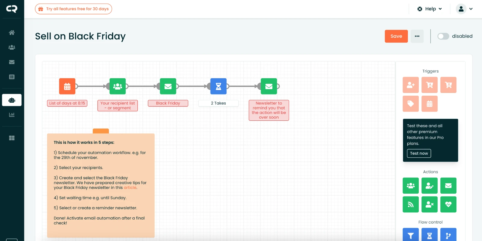 CleverReach's automation workflow builder.