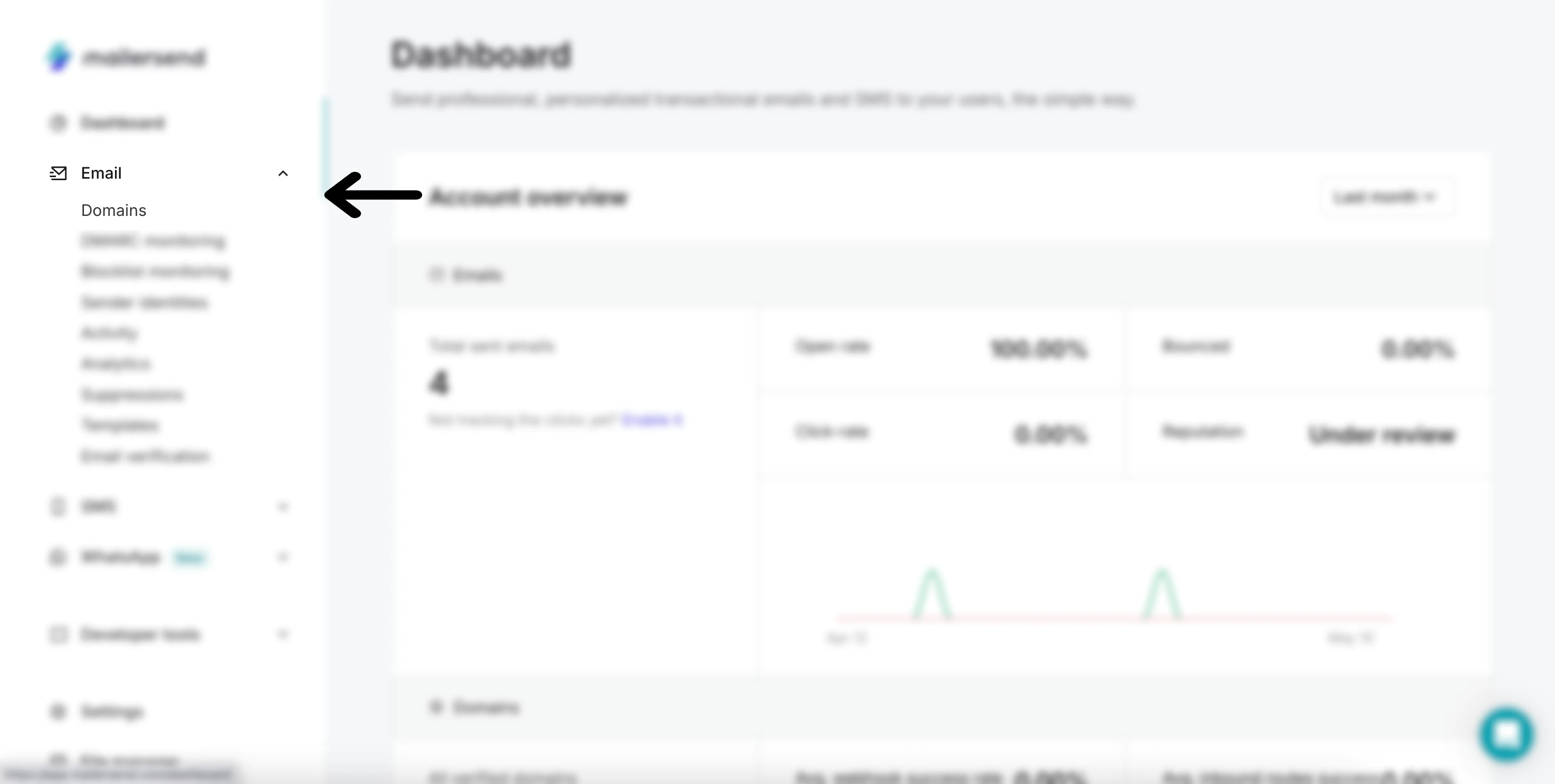 How to access the Domains page from the MailerSend dashboard.