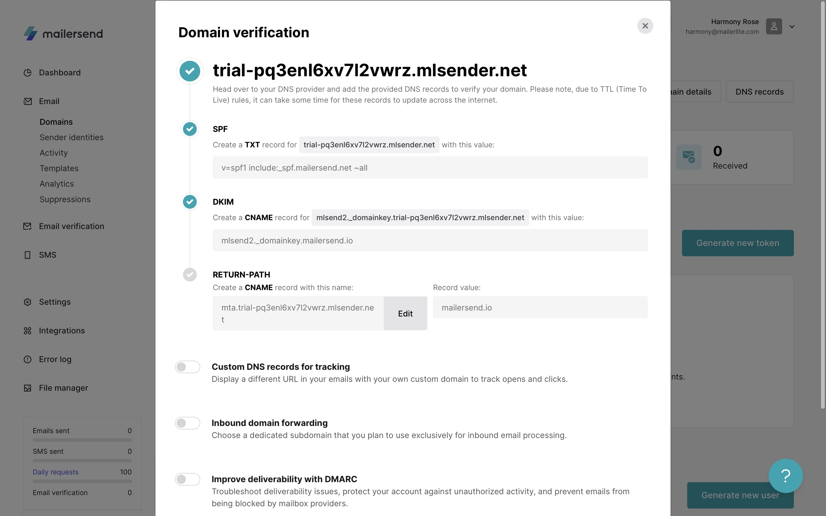 Domain verification process.