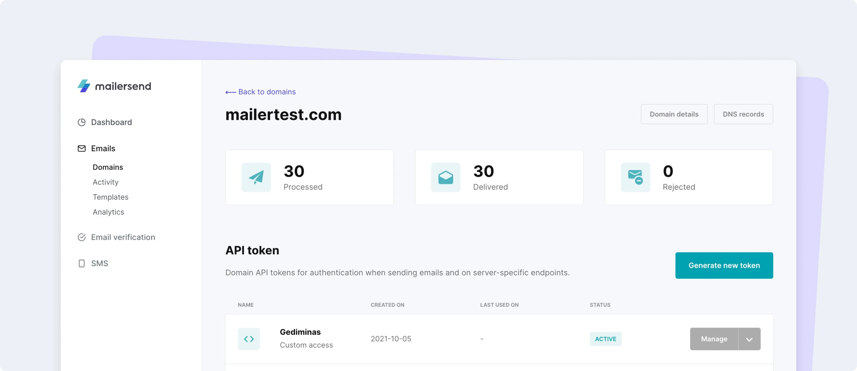 MailerSend dashboard