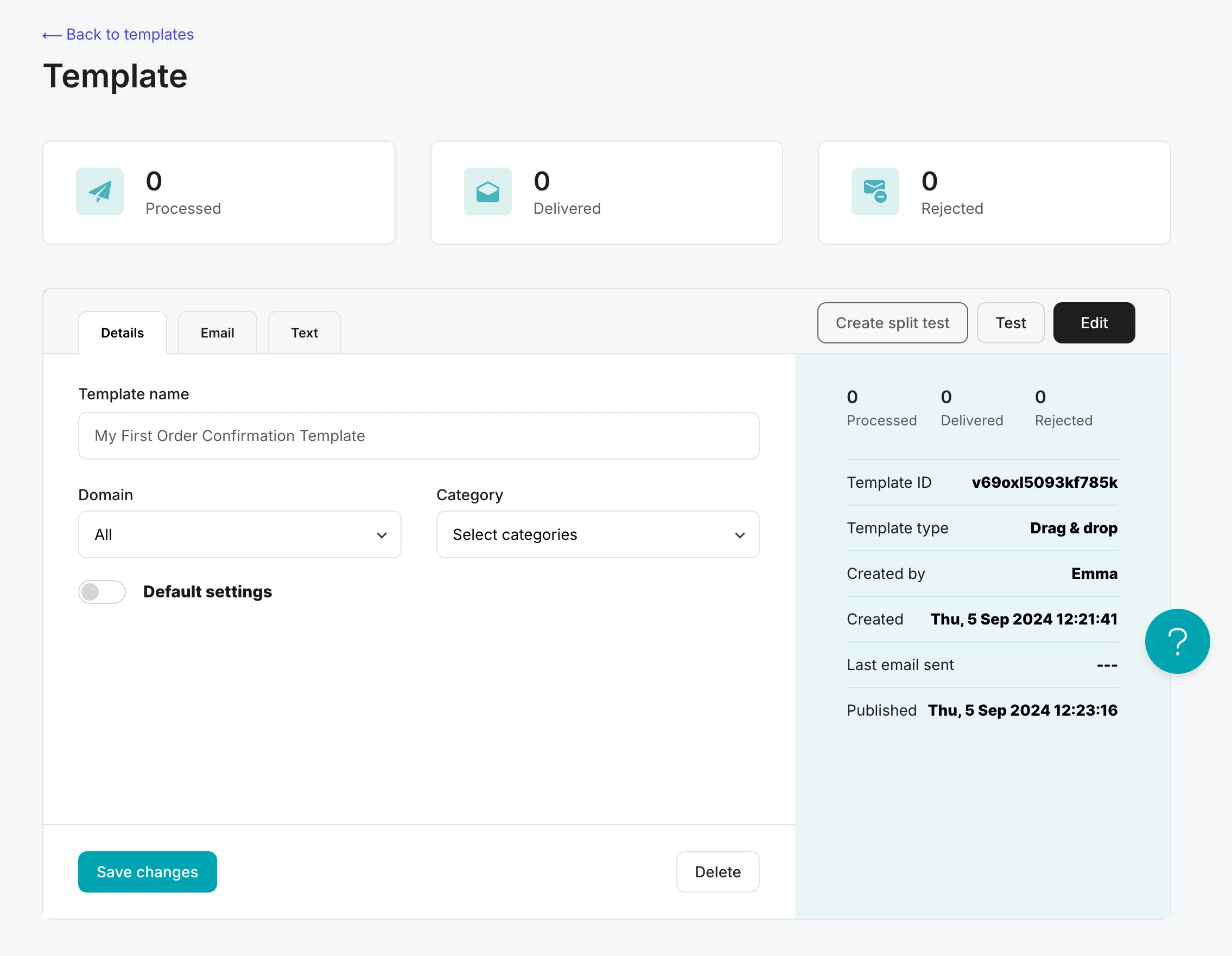 MailerSend template page