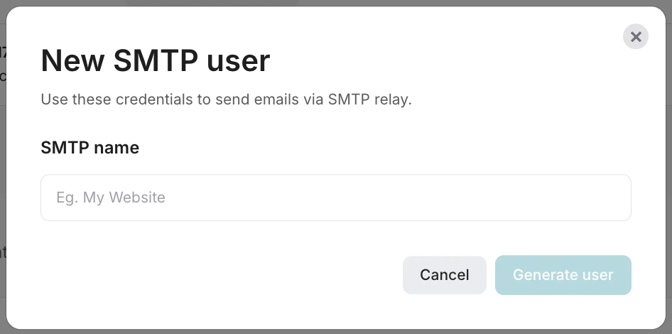 SMTP user generation in MailerSend. 