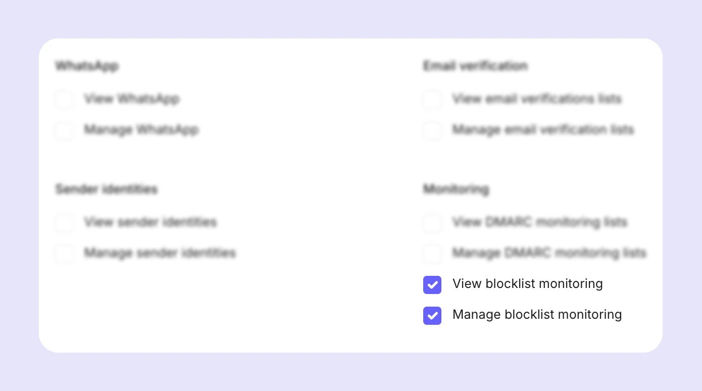 The View blocklist monitoring and Manage blocklist monitoring options in custom user settings. 