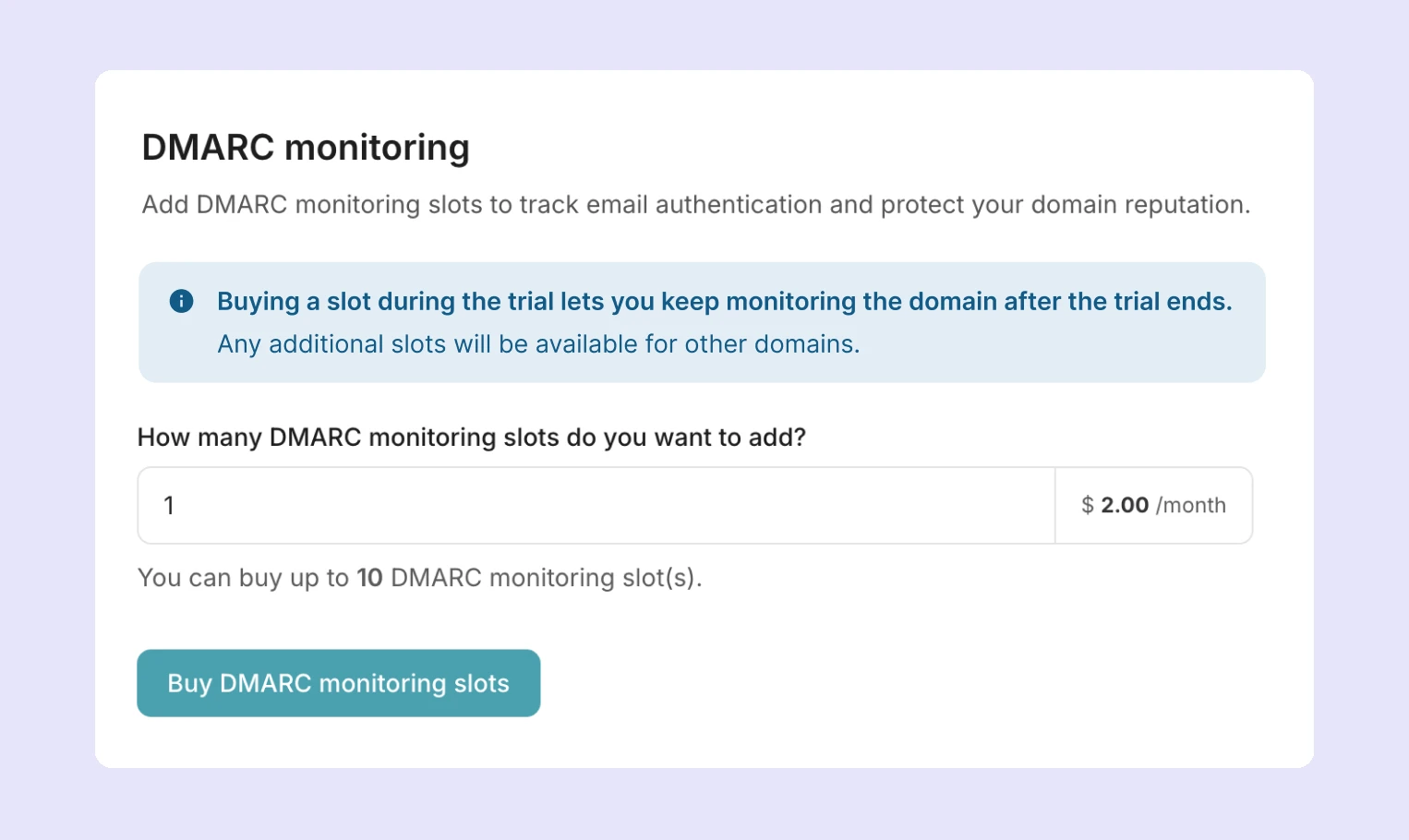 The DMARC monitoring add-on in MailerSend.