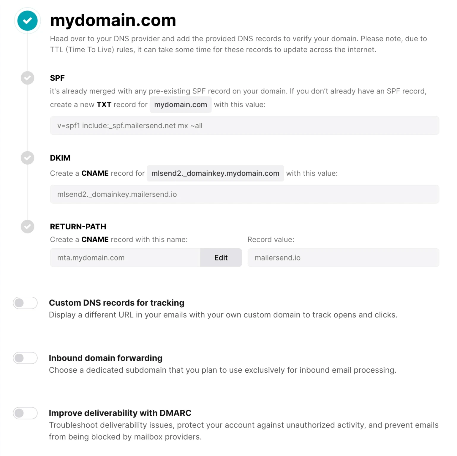 Authentication records in MailerSend