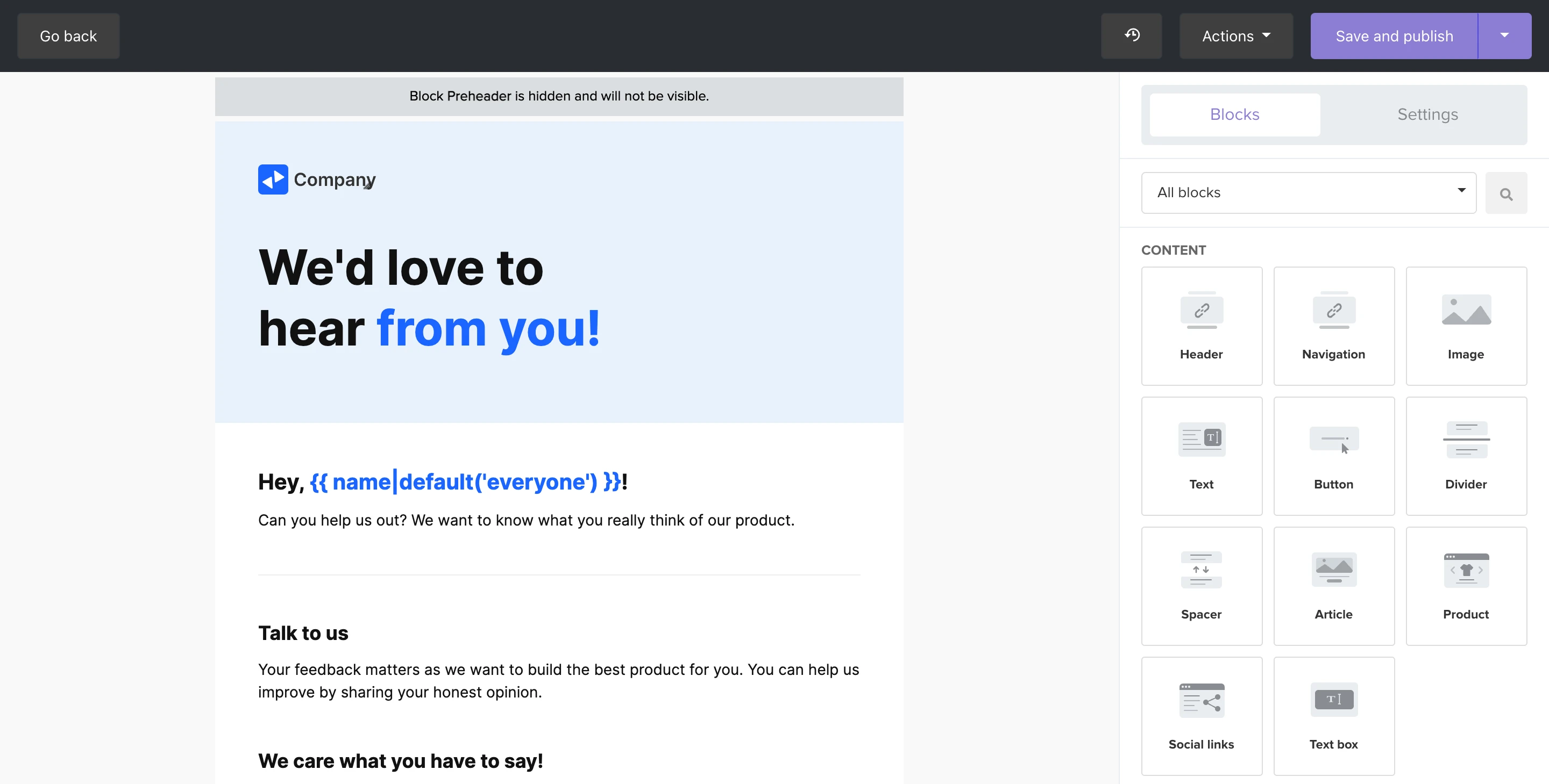 Drag & drop editor page
