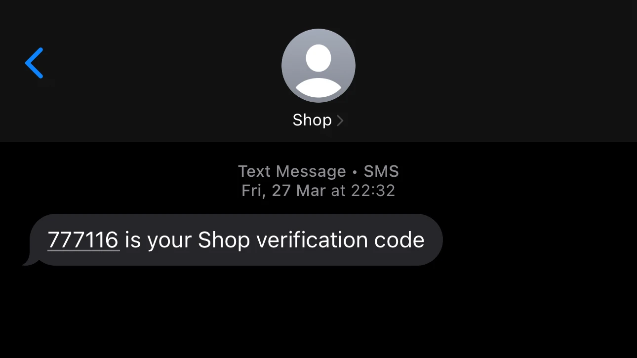 An example of an e-commerce OTP SMS.