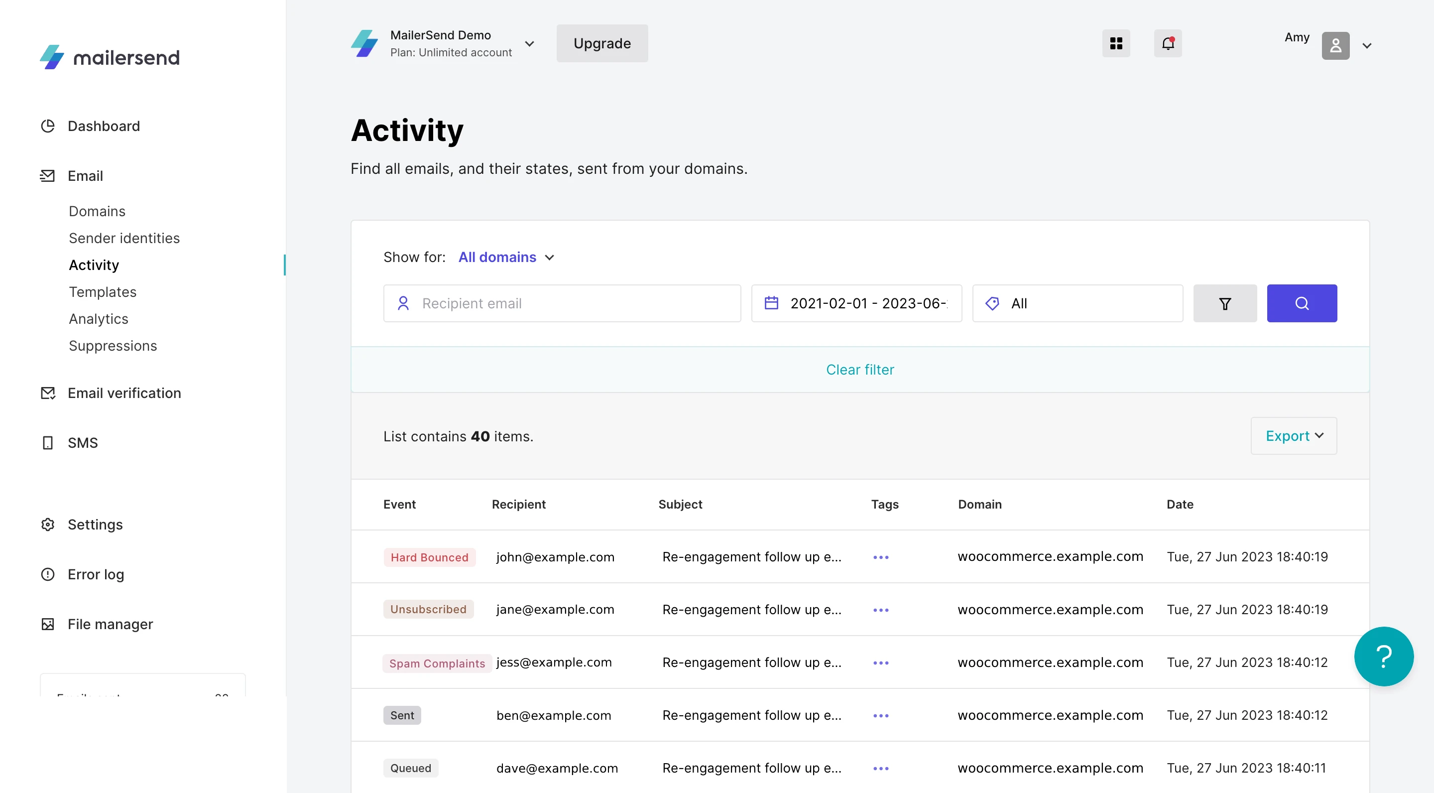 Activity tab