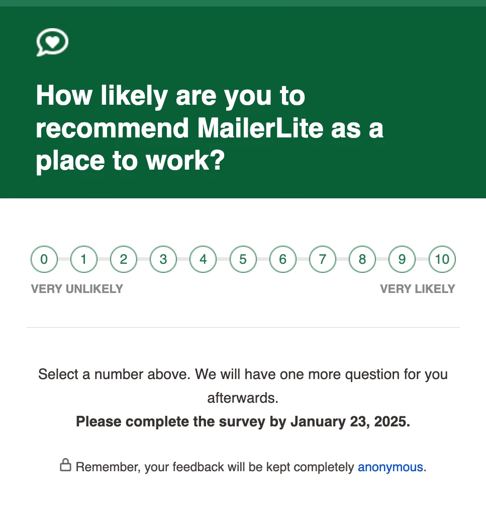 An eNPS email survey template example. 