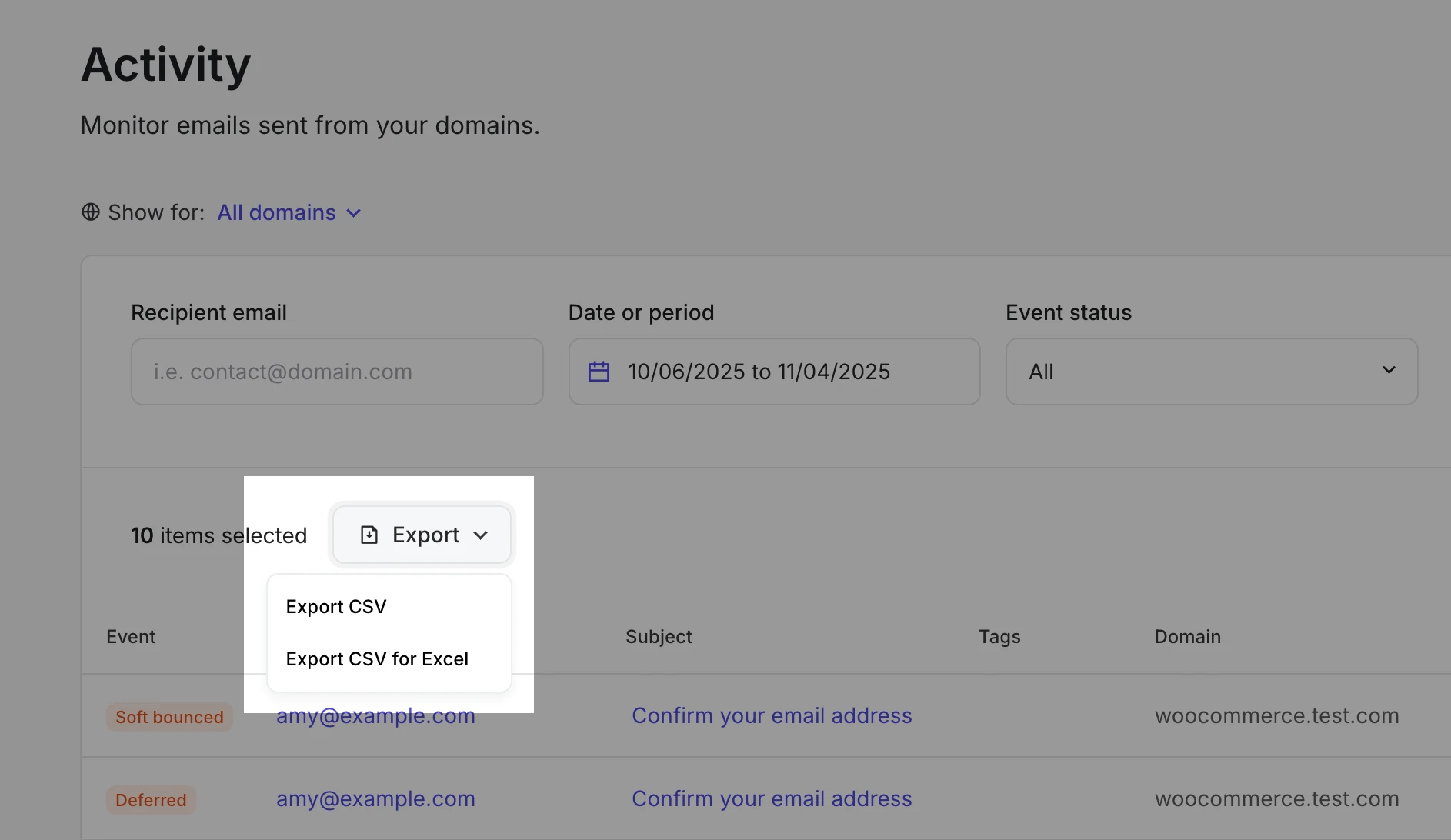 How to export a list of activities.