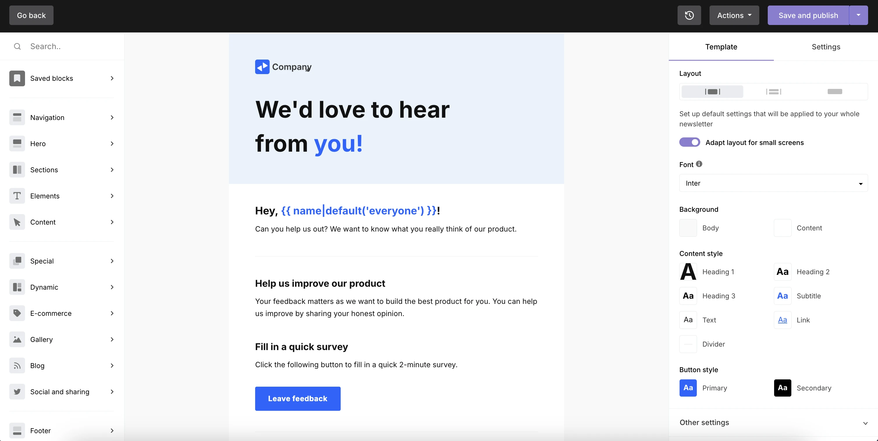 Drag & drop editor page