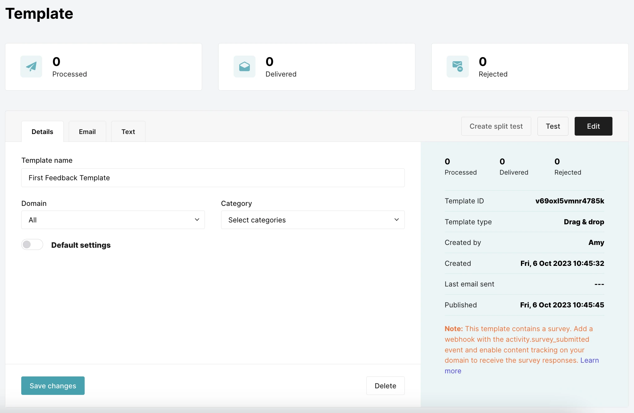 Template settings page