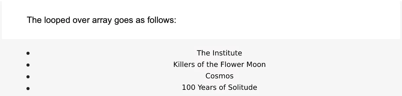 Example of an email using a for loop to display a list of books.