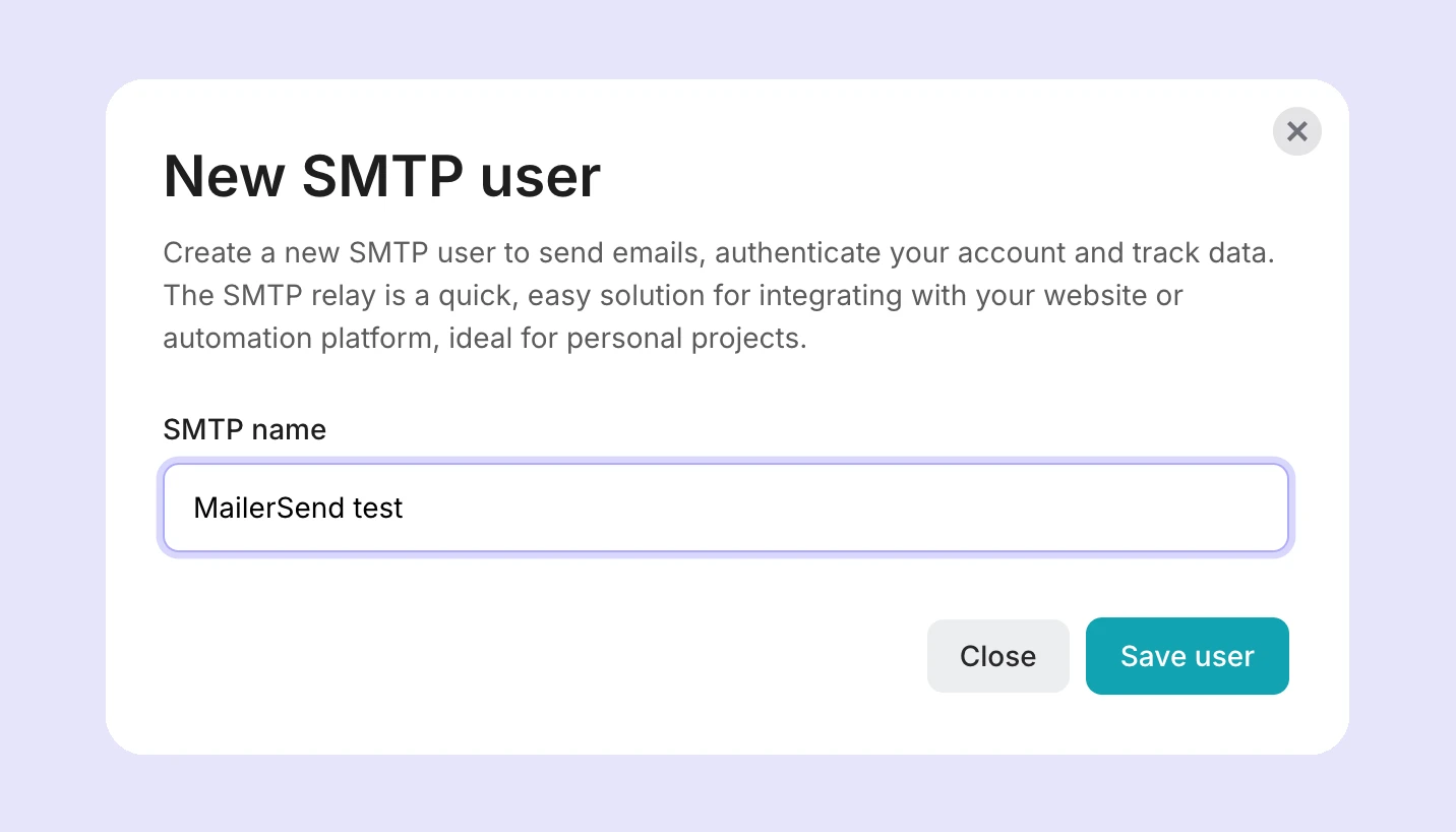 SMTP user generation in MailerSend. 