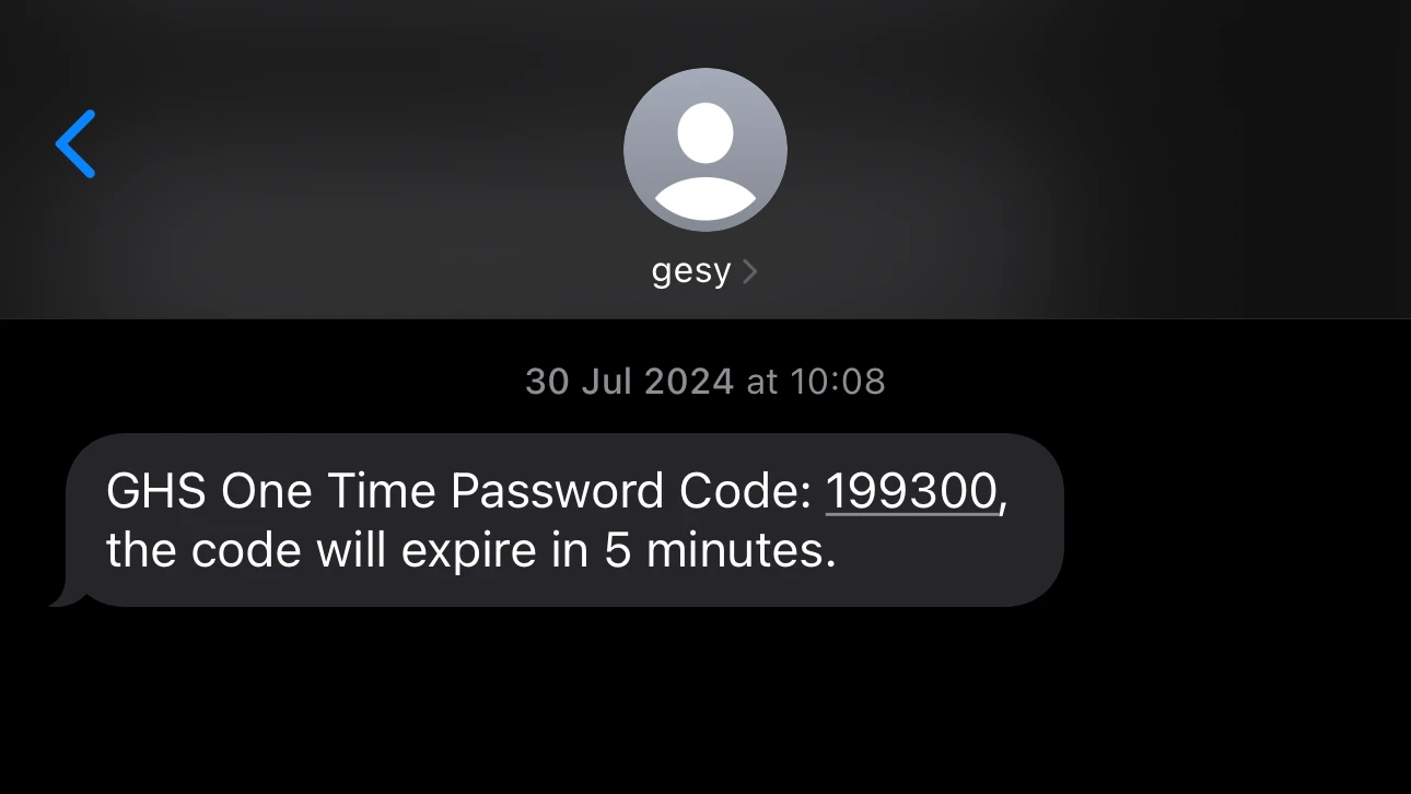 An example of a healthcare related OTP message with expiration window. 
