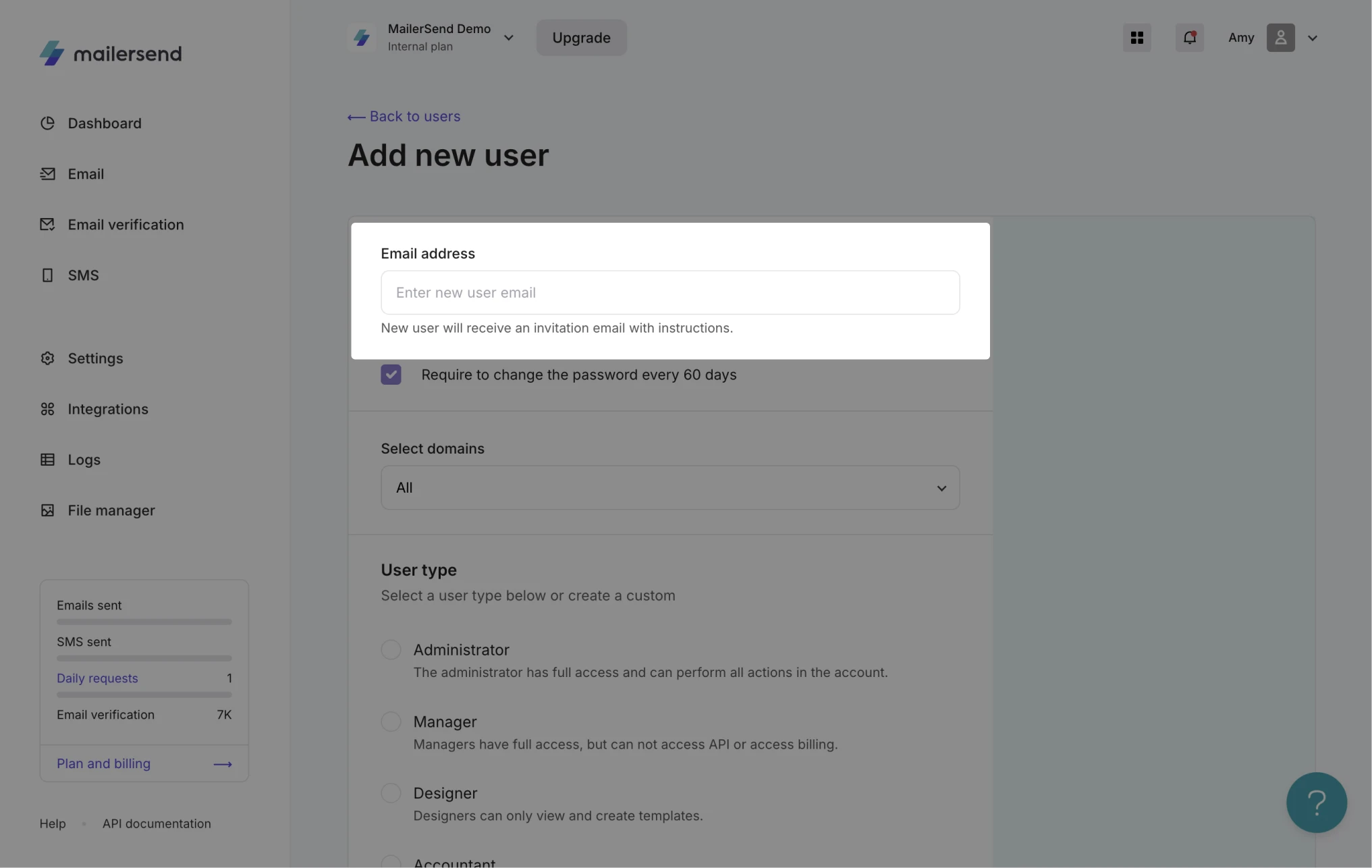 Screenshot highlighting the email address field.