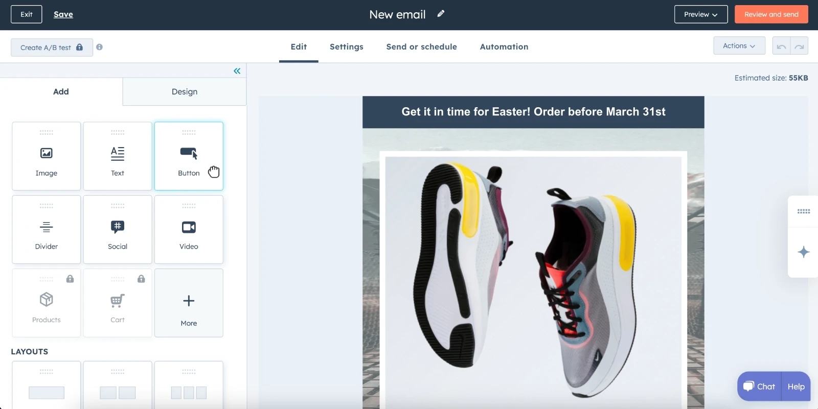 HubSpot's drag and drop email builder