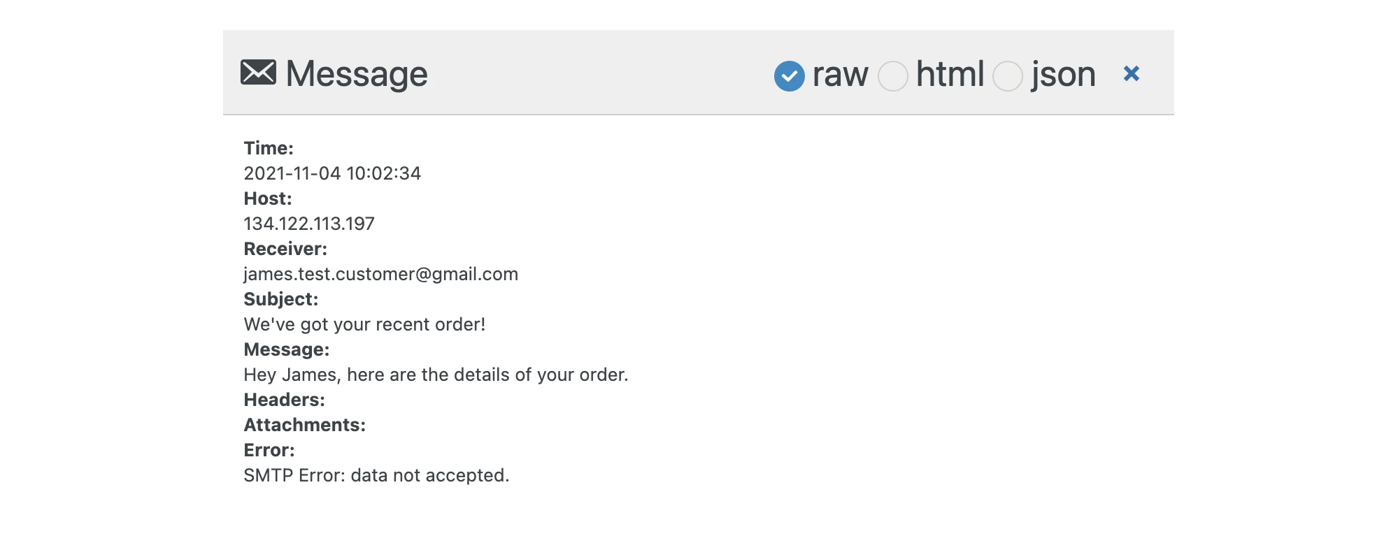 WP Mail Logging error details