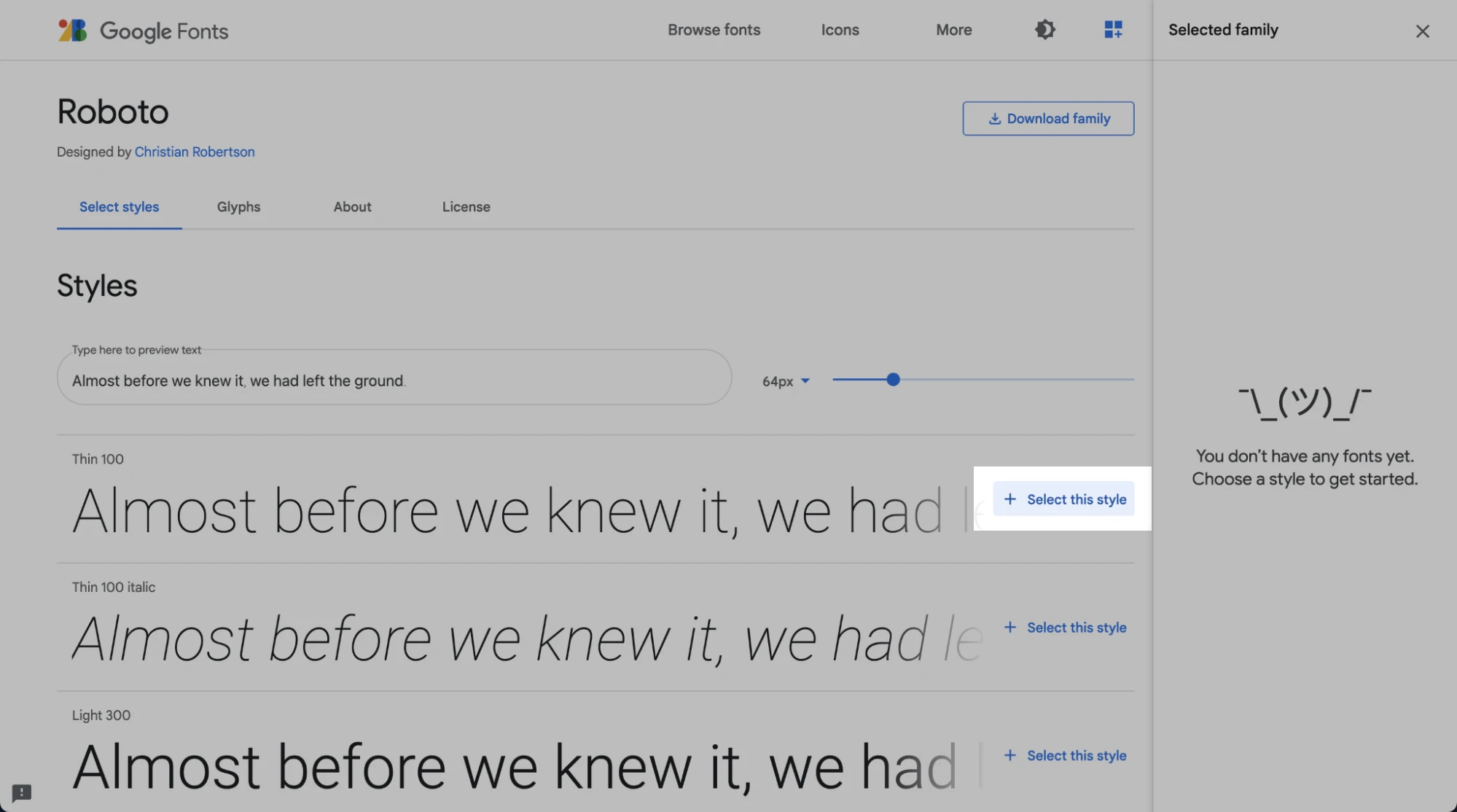 Google Fonts selection