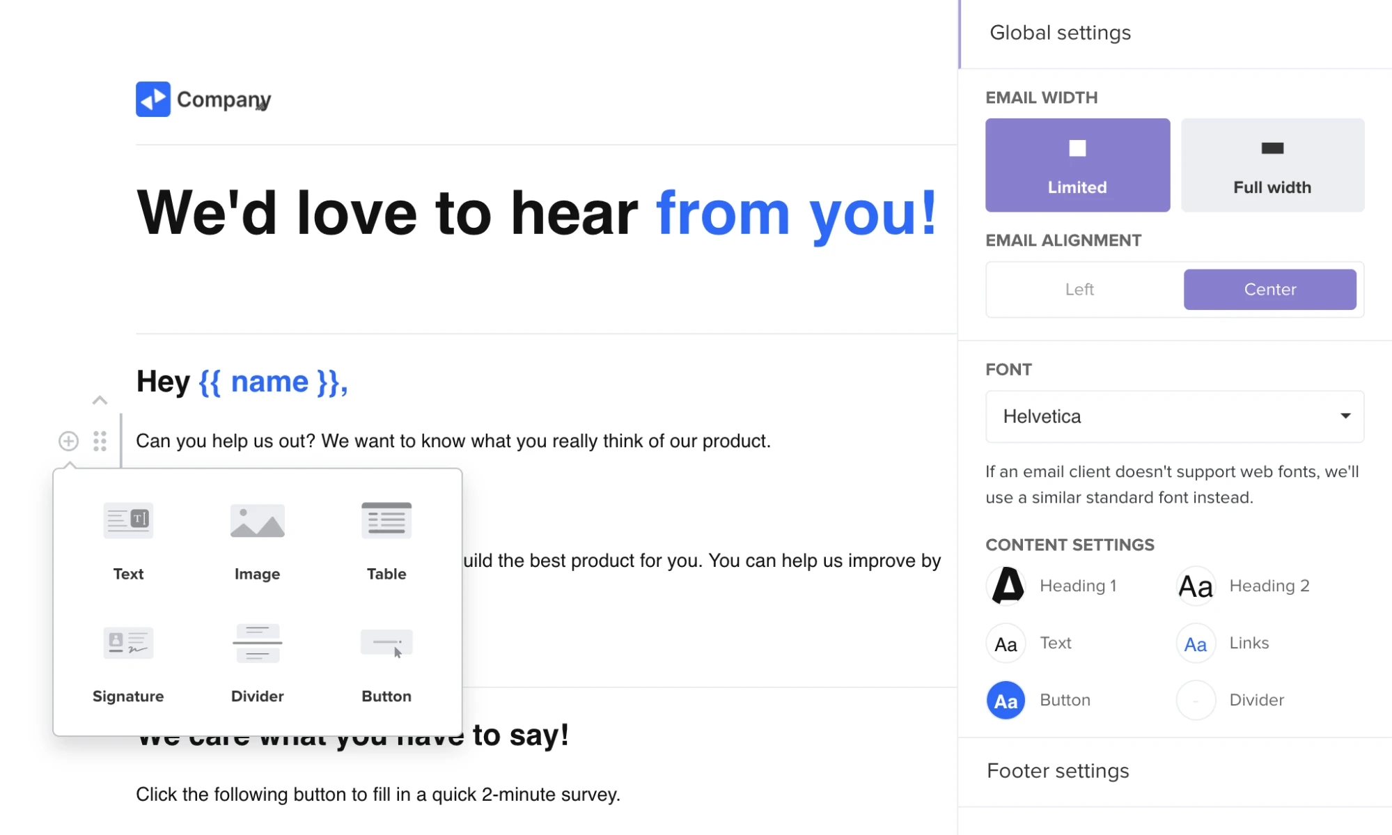 Rich-text editor in MailerSend
