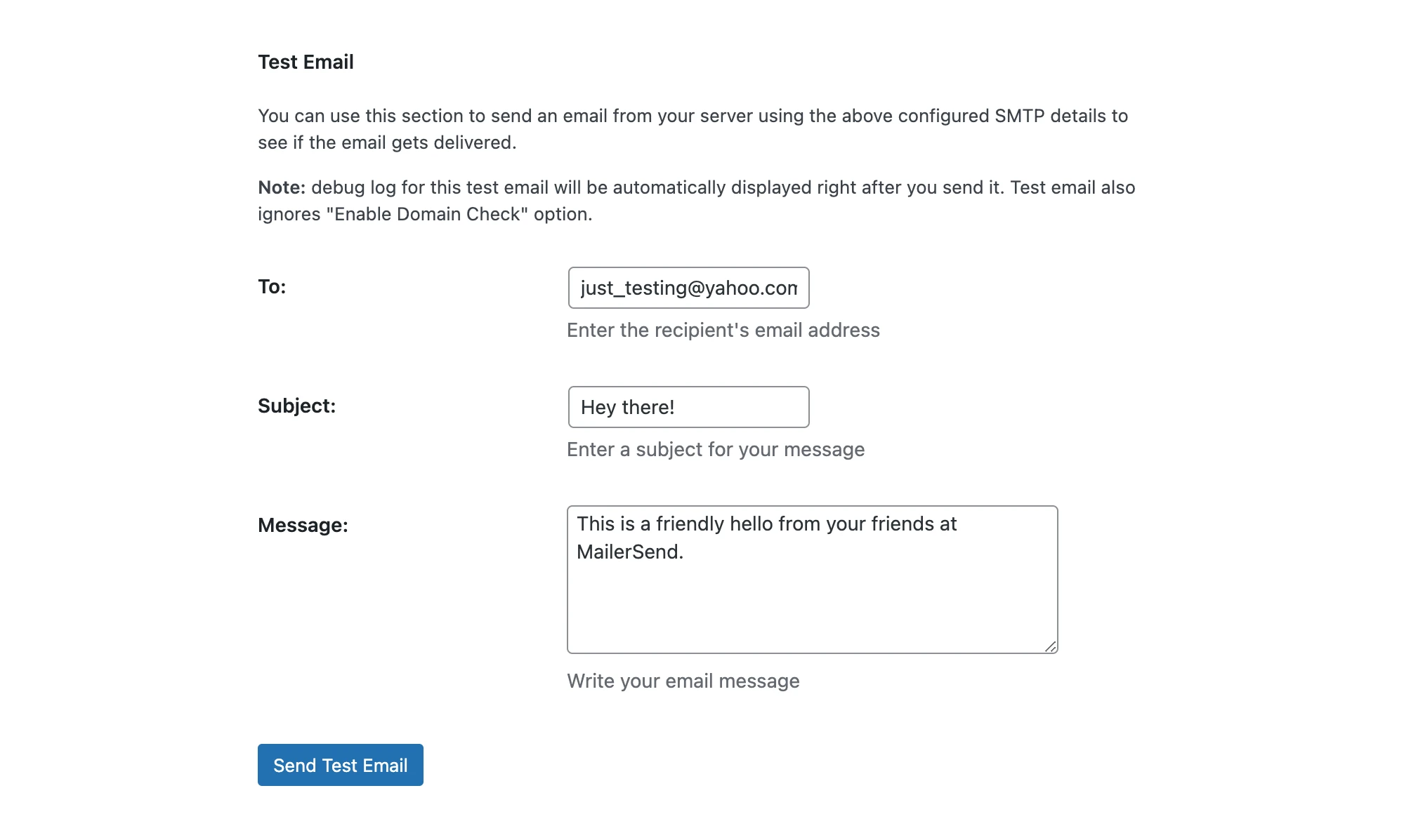 Easy WP SMTP test email