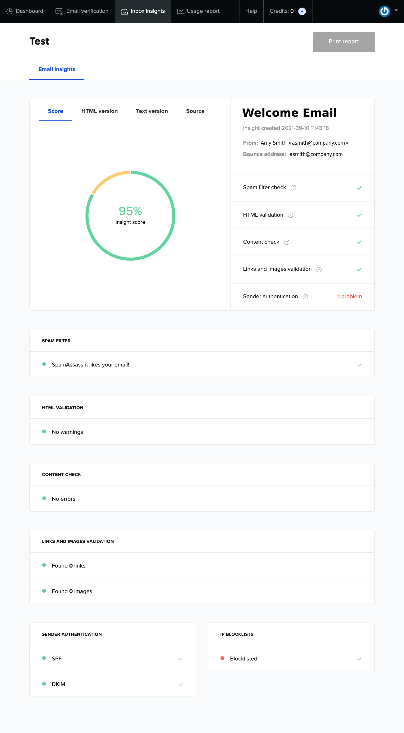 mailercheck email insights results
