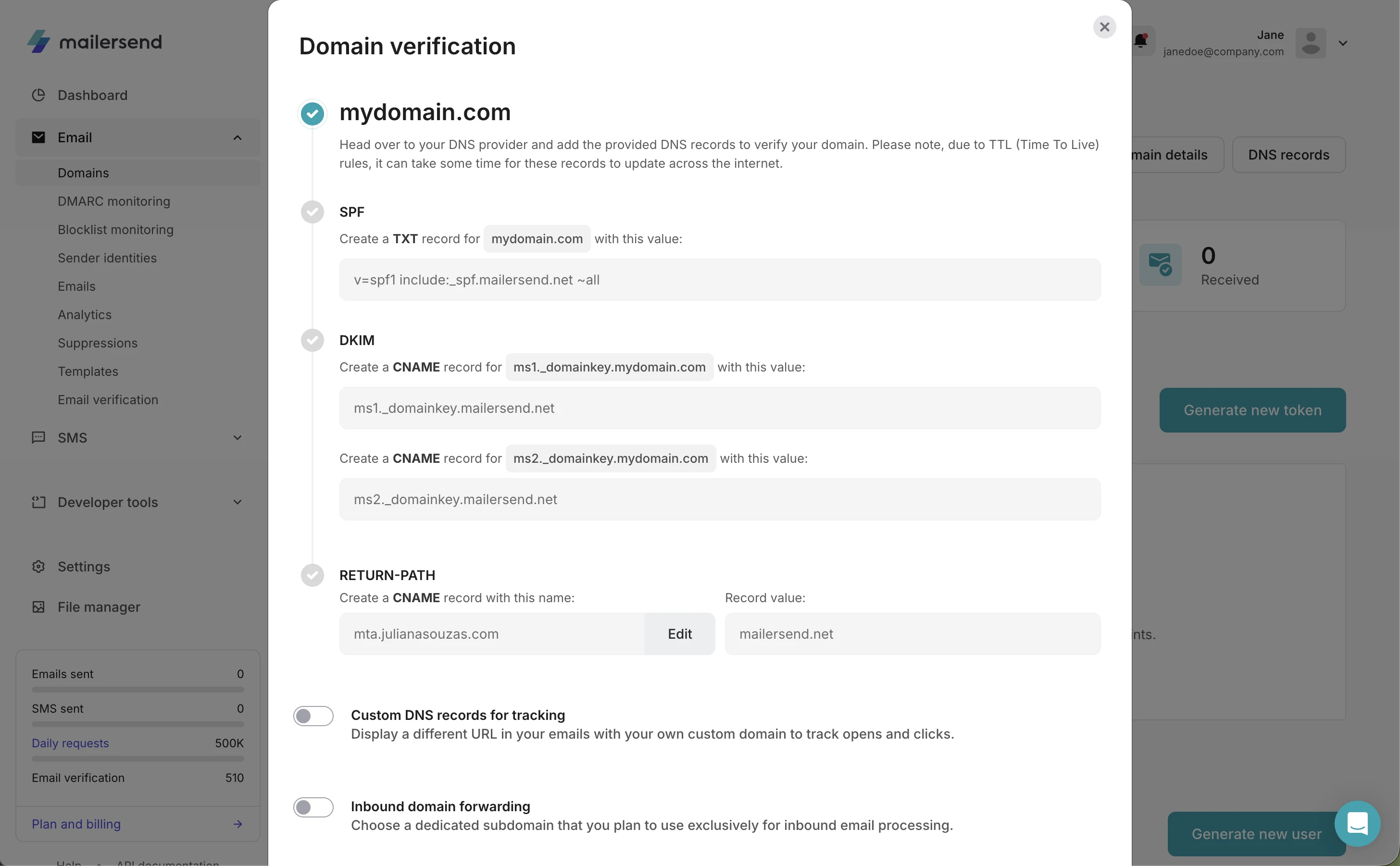 Domain verification process. 