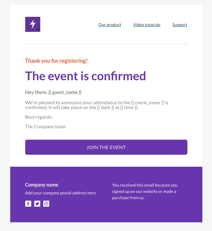 Example of an email template in MailerSend.