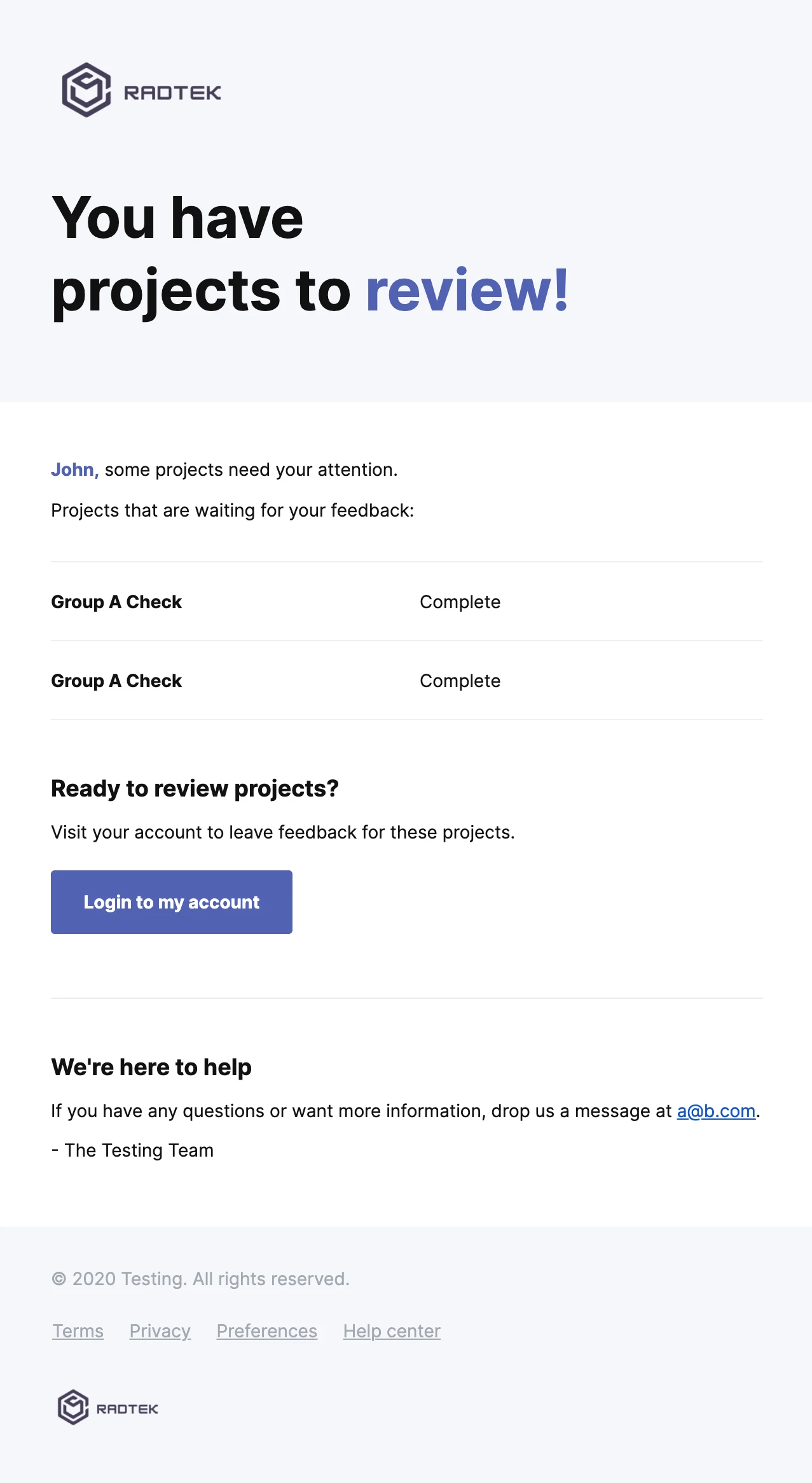 screenshot of reminder to review transactional email template