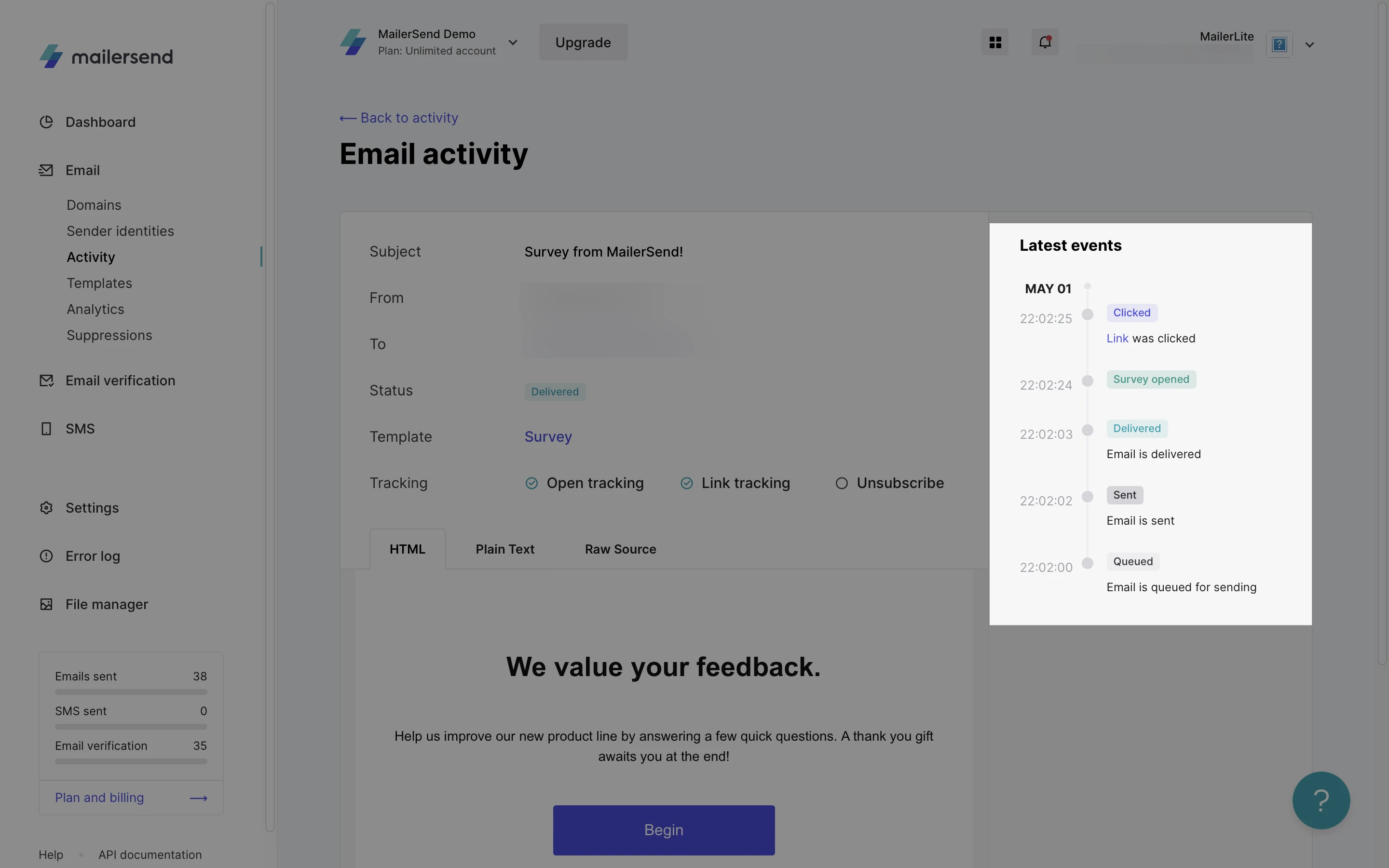 survey settings 2 in survey block latest events