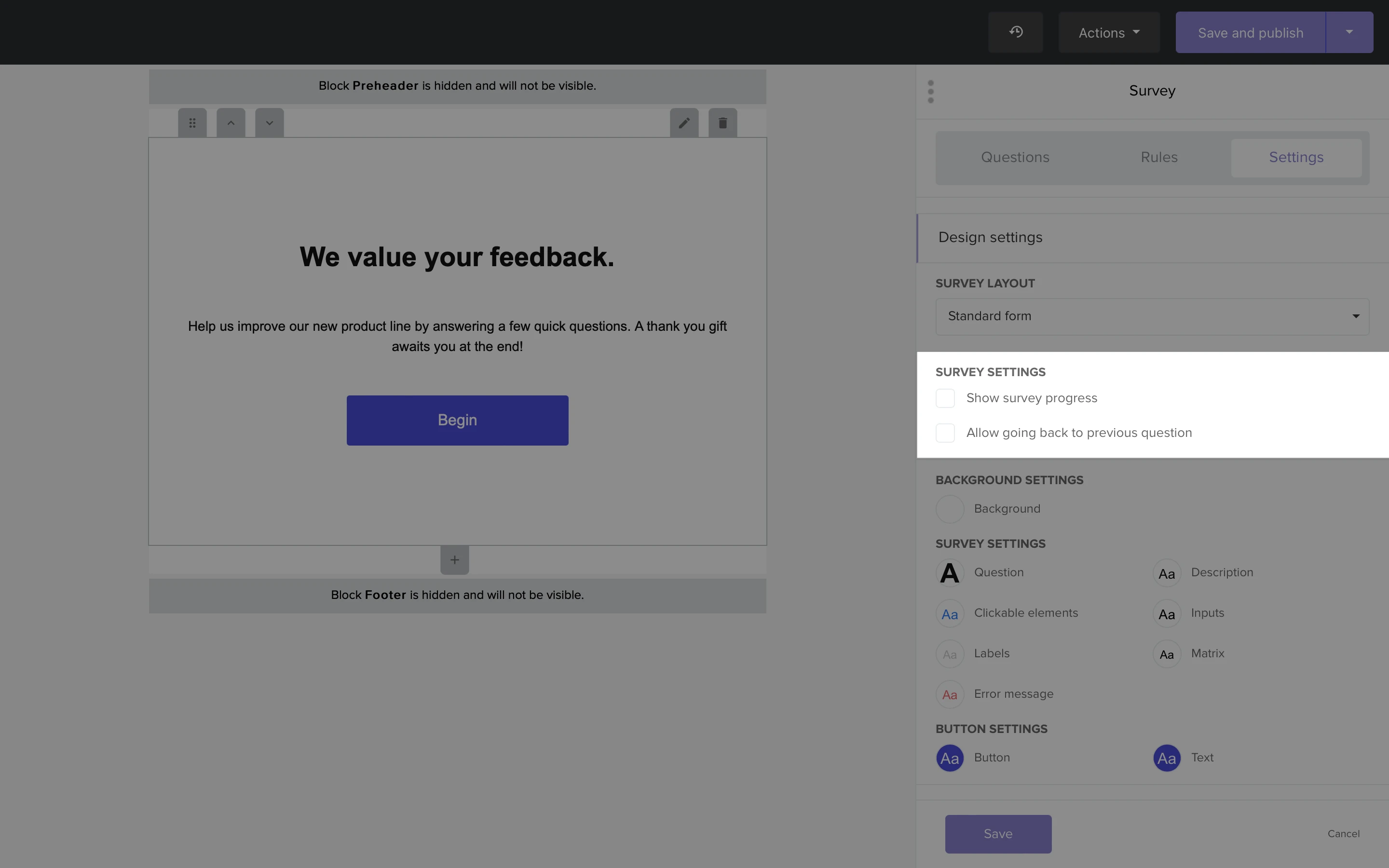 survey settings 2 in survey block