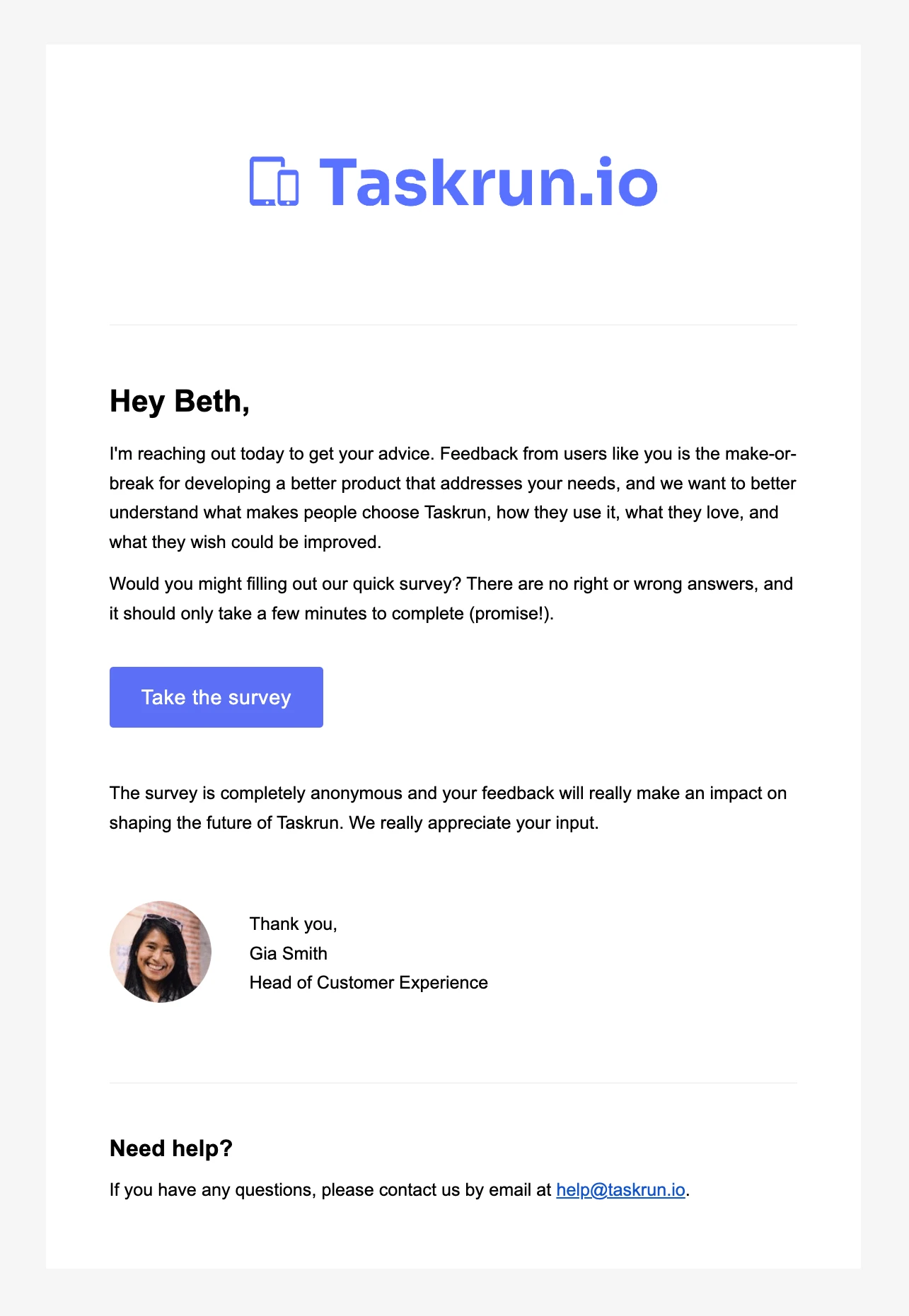 A market research survey template built in MailerSend.