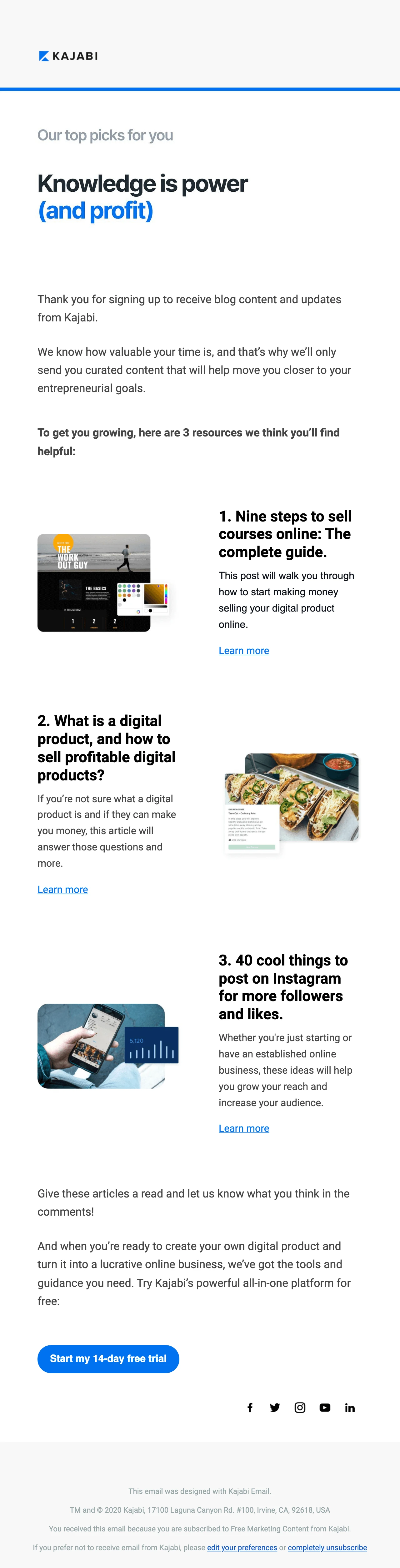 marketing welcome email example