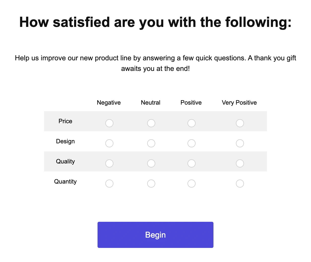 An example of a matrix question in an email survey.