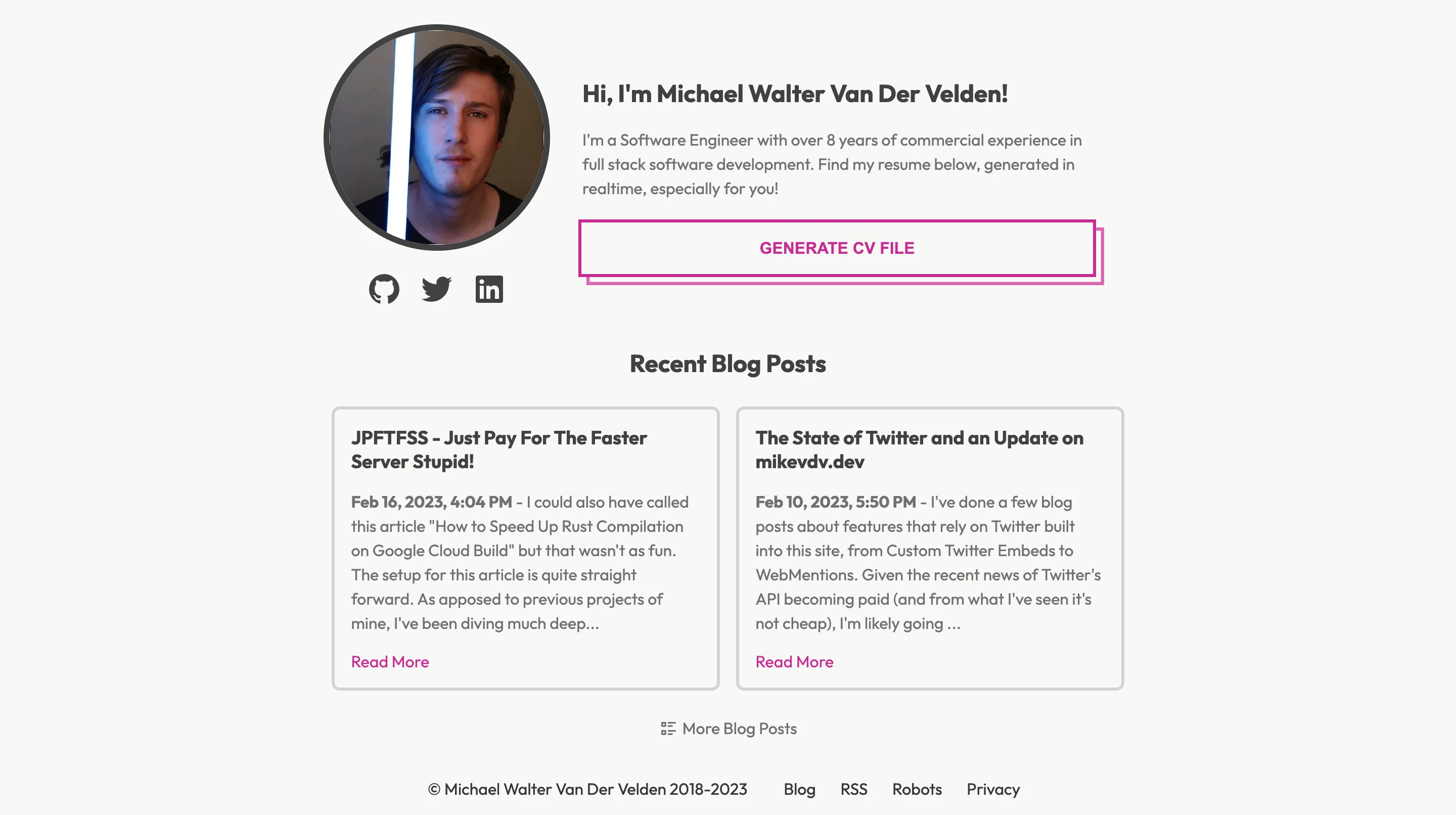 A screengrab of Michael's blog.