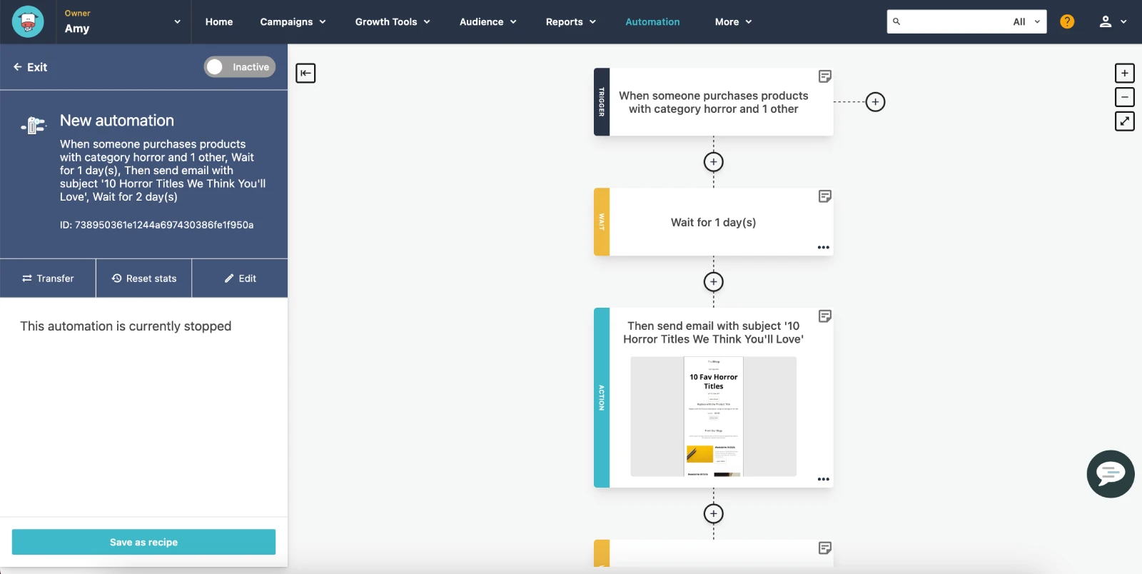 The Moosend automation workflow builder.