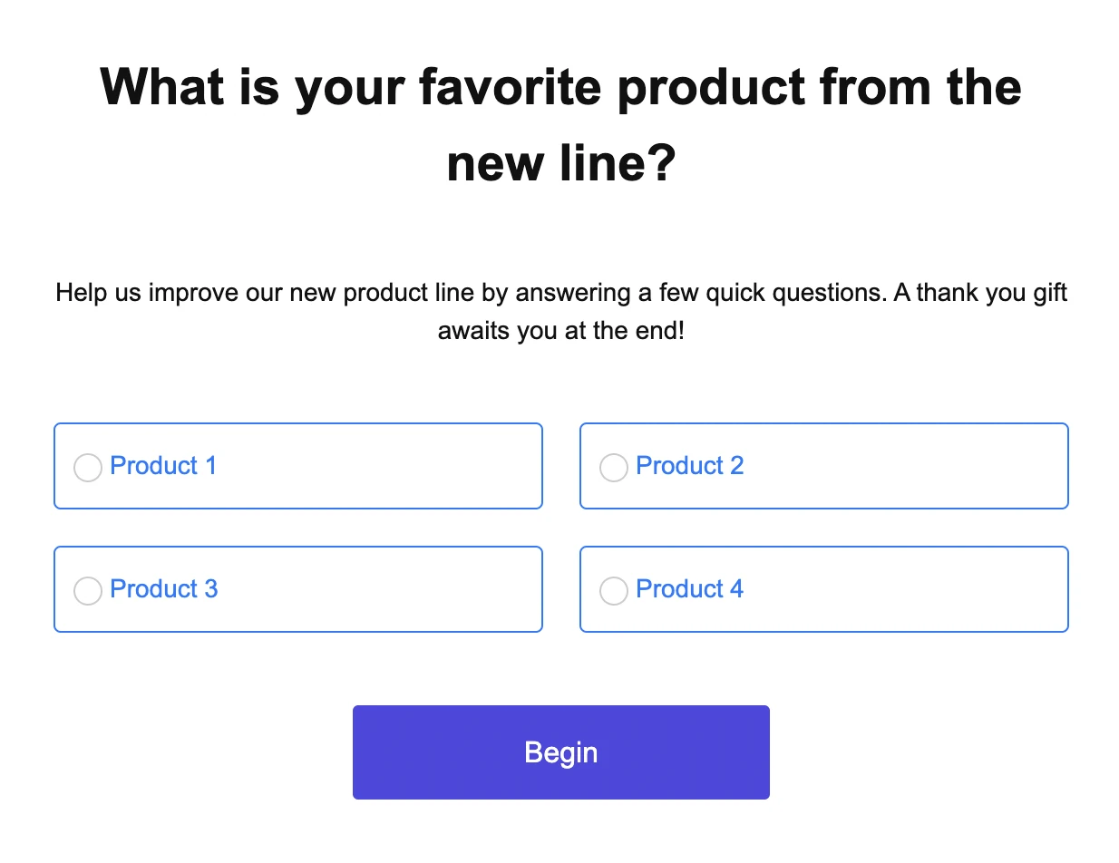 An example of a multiple choice question in an email survey.