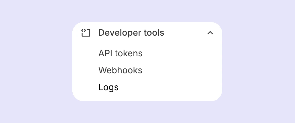 Accessing Developer tools from the main navigation.