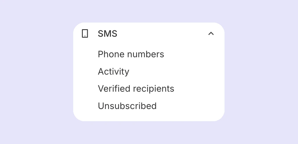 SMS features in the main navigation. 