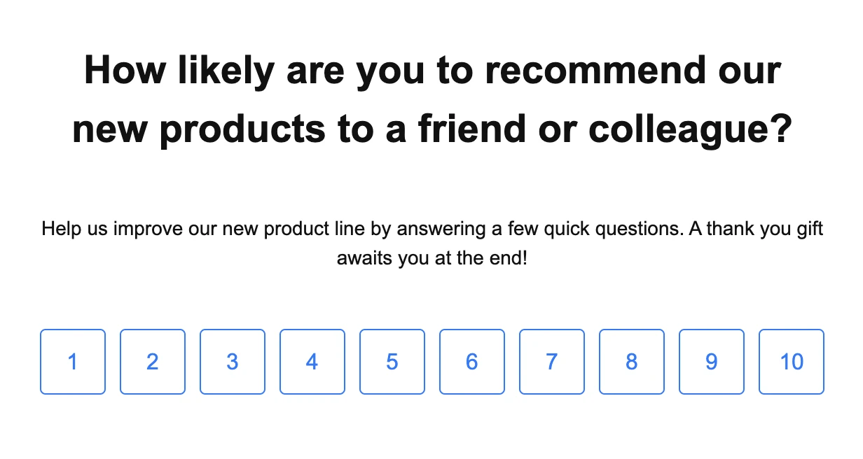 An example of a net promoter score question in an email survey.