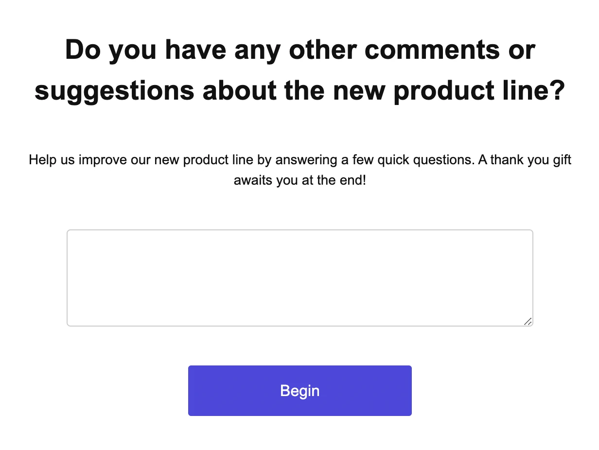 An example of an open question in an email survey.