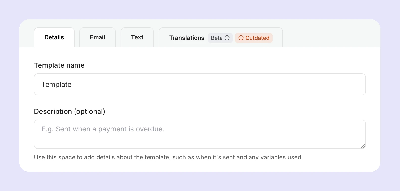 The outdated template noticed on the template management page.