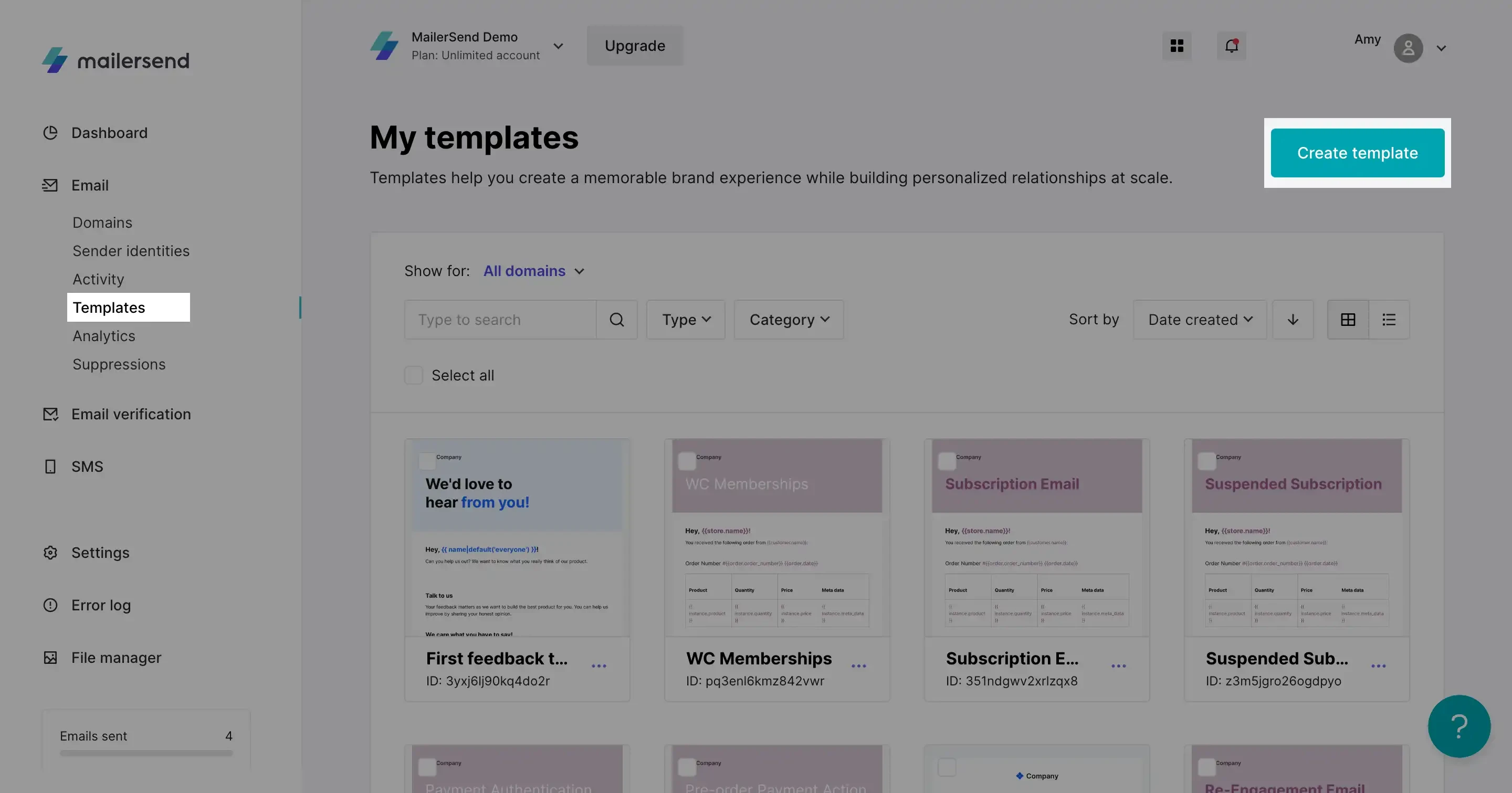 MailerSend Templates page