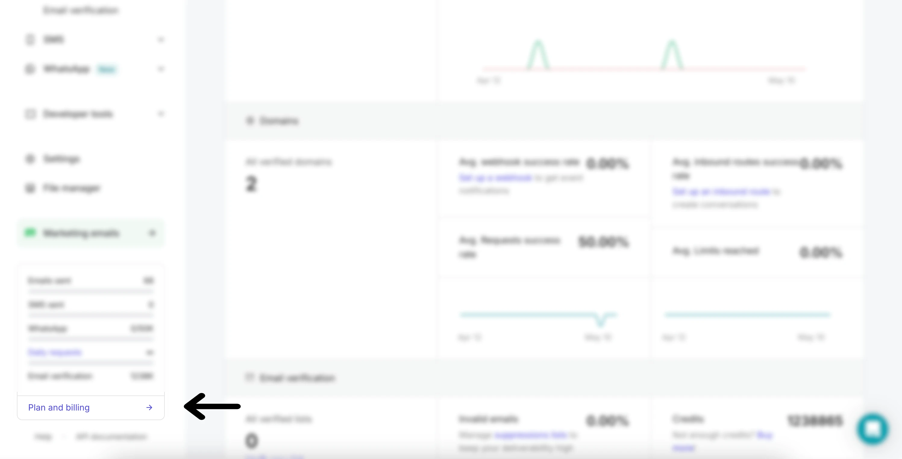 How to navigate to the Plan and billing page from the MailerSend dashboard. 