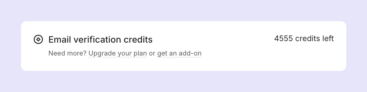 An example of the email verification credits usage widget. 