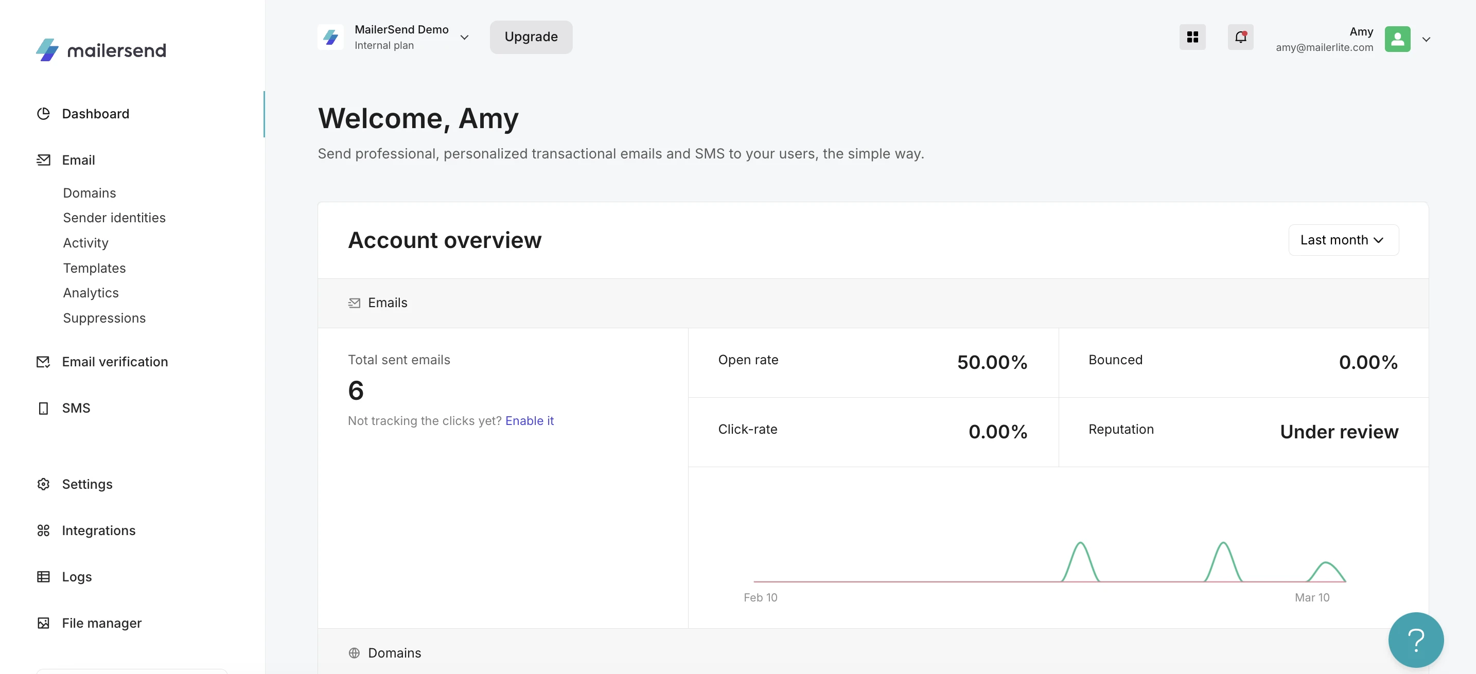 A view of the billing upgrade page in MailerSend.