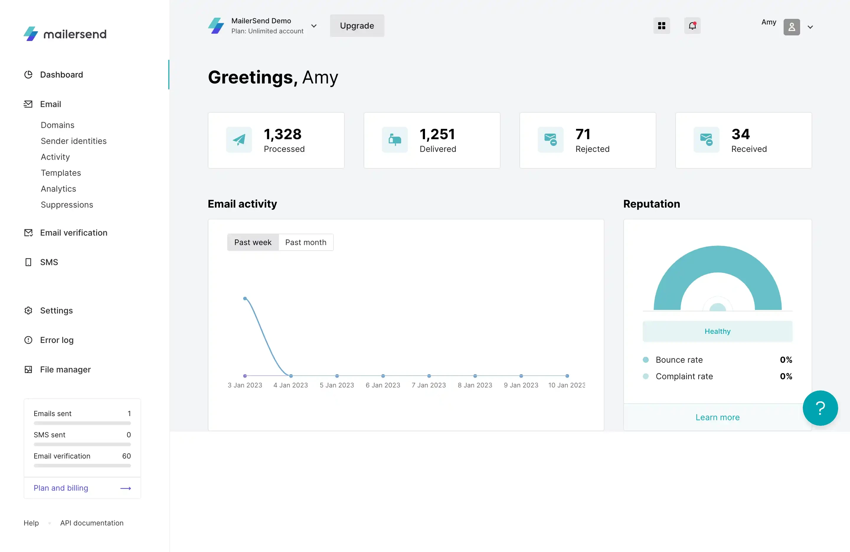 Setting up SMTP via the MailerSend app, dashboard view.
