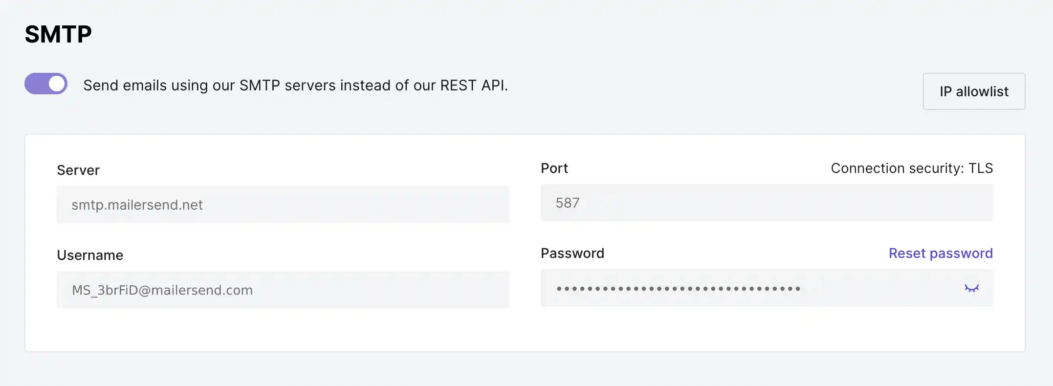 SMTP settings in MailerSend