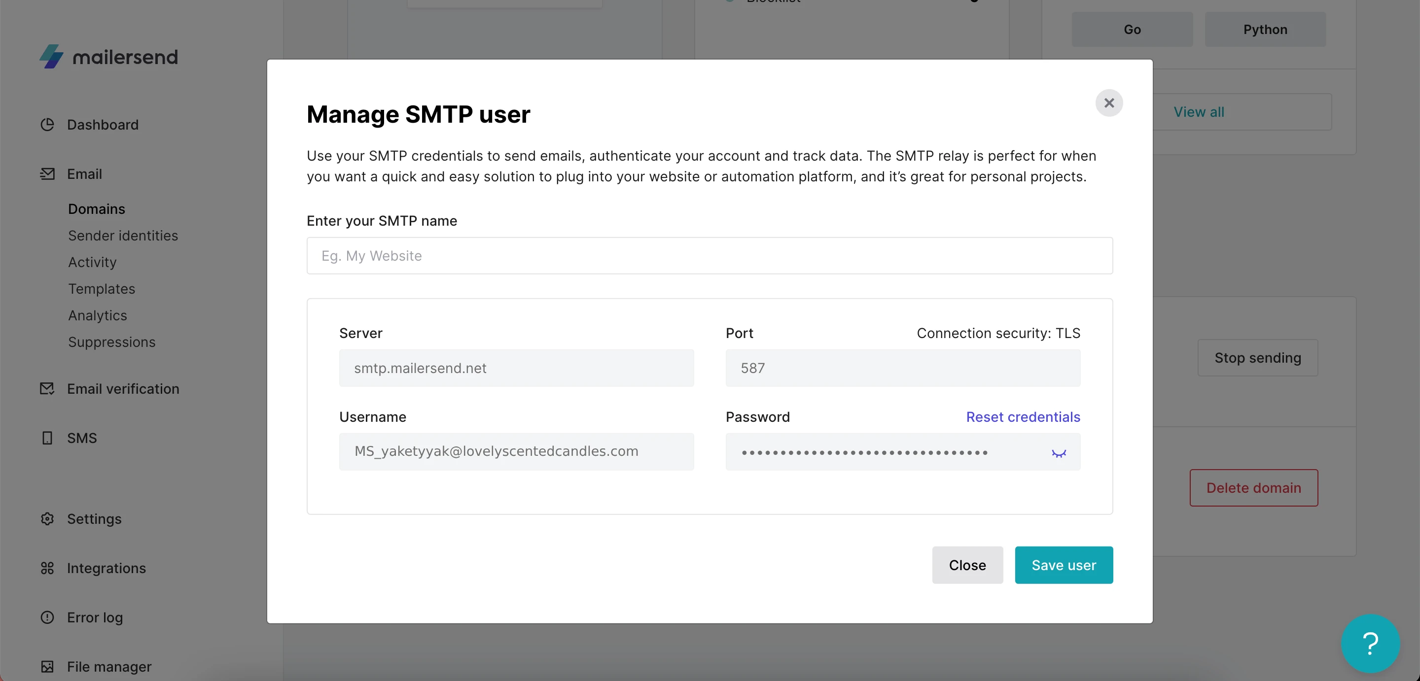 SMTP settings