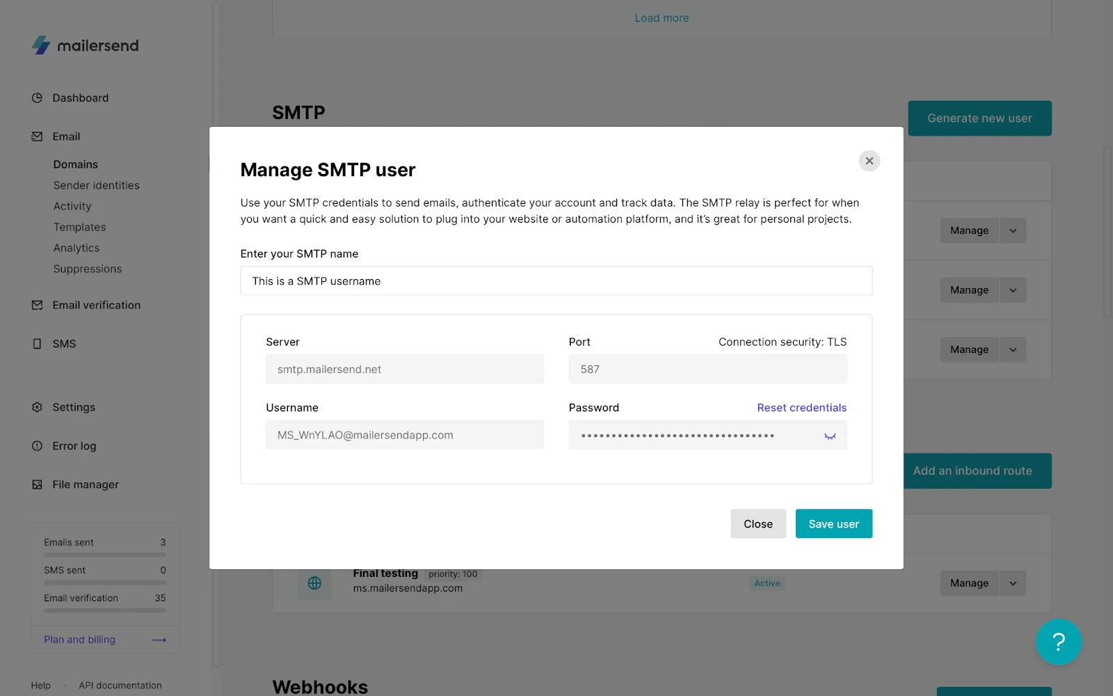 SMTP credentials